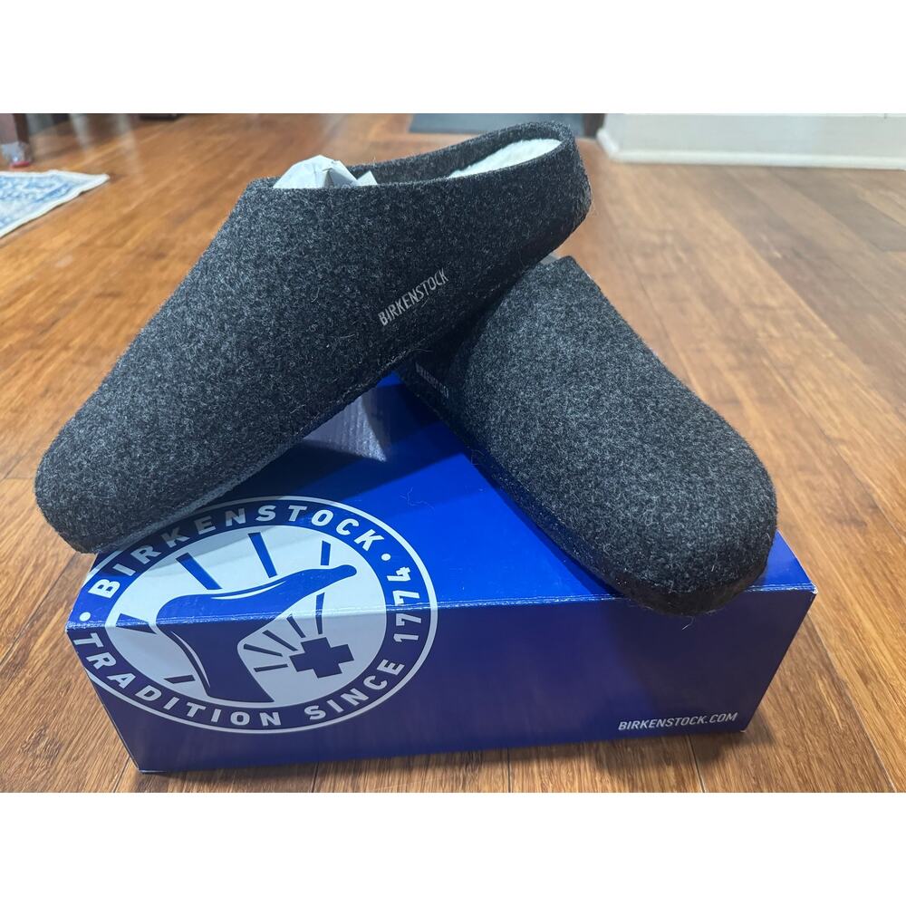 Birkenstock Unisex Zermatt Shearling Anthracite Size 44 Men 11 Slipper Slides